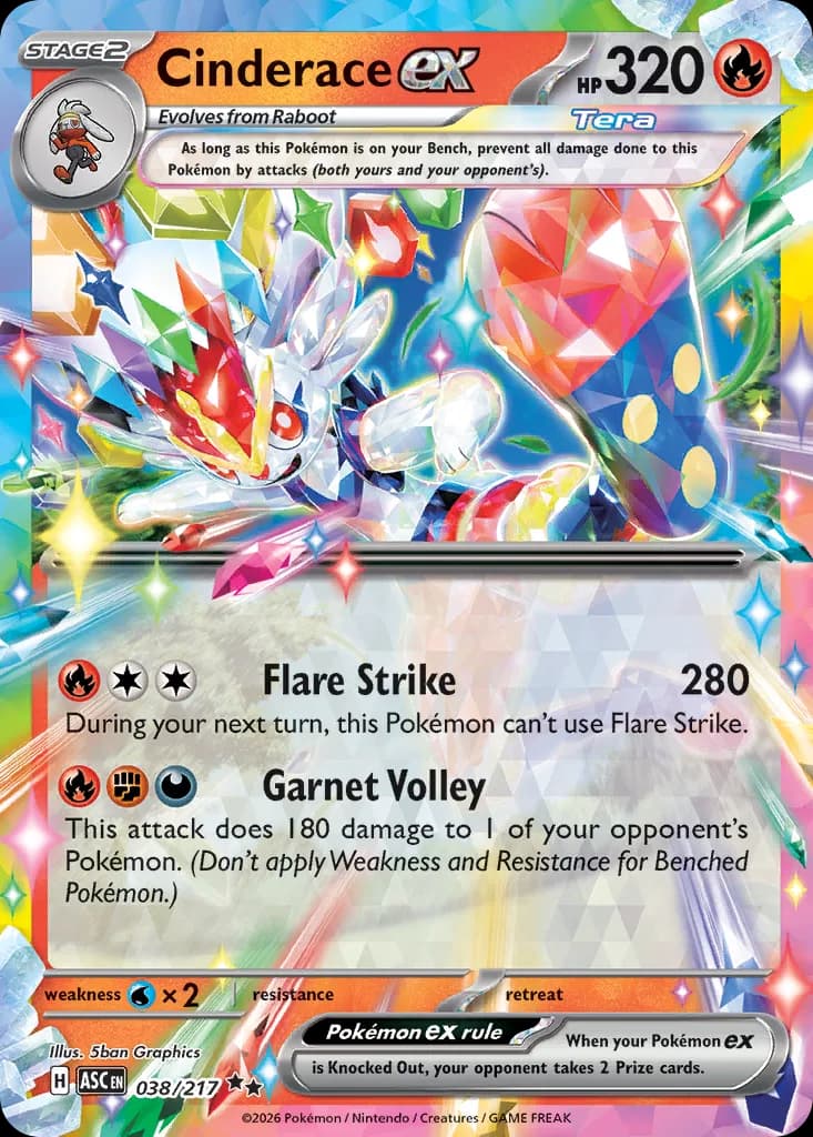Cinderace ex card front, Ascended Heroes 38/217