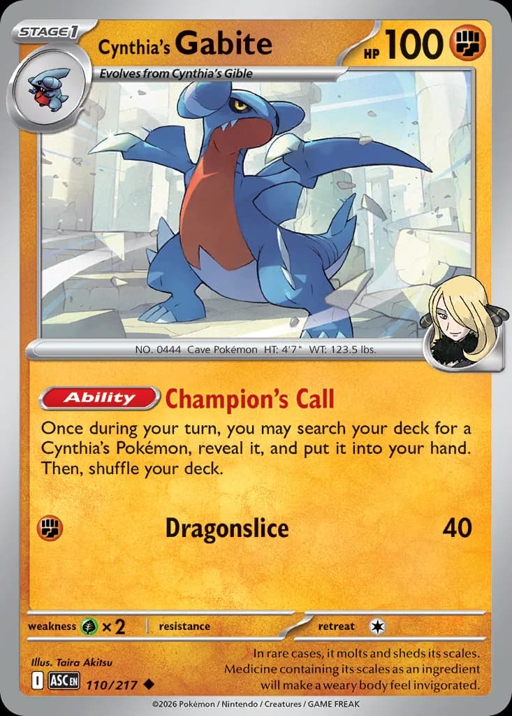 Cynthia's Gabite card front, Ascended Heroes 110/217