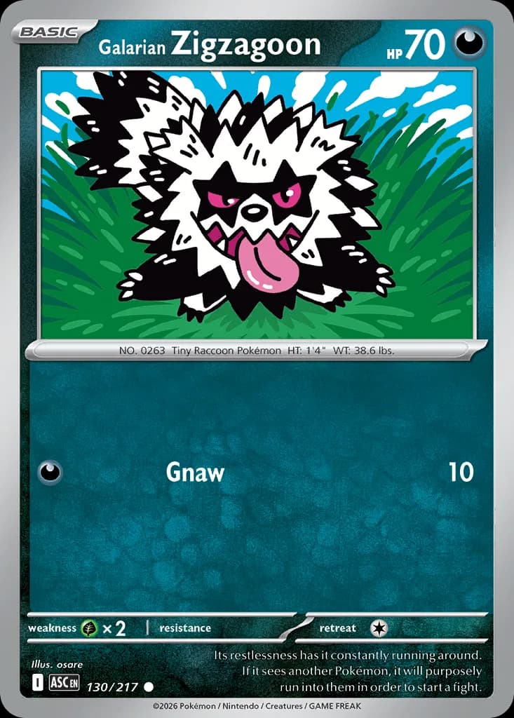 Galarian Zigzagoon card front, Ascended Heroes 130/217