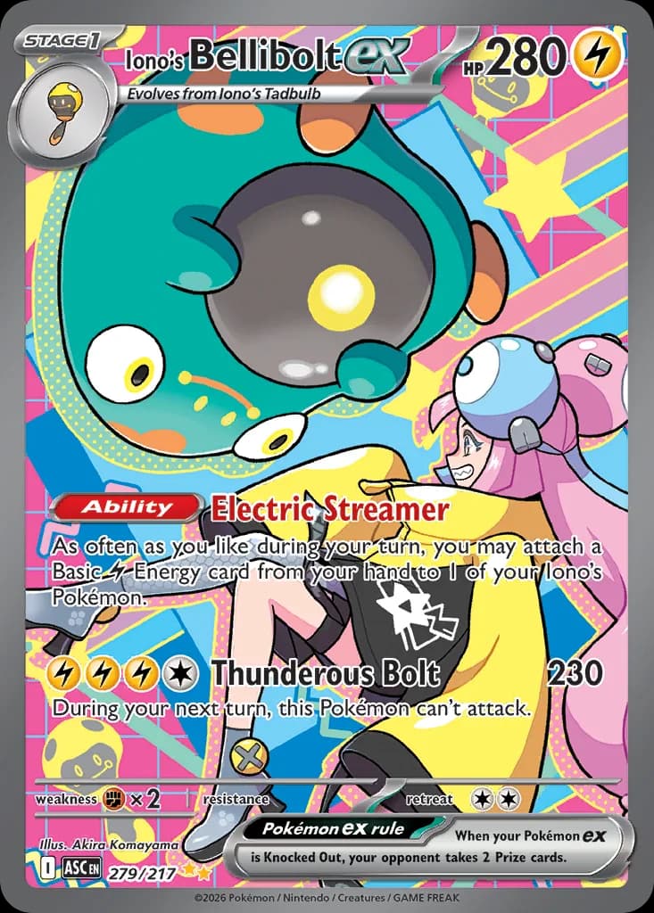 Iono's Bellibolt ex card front, Ascended Heroes 279/217