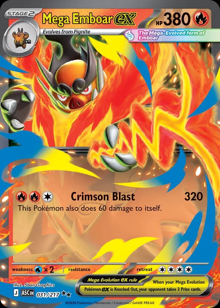 Mega Emboar ex card front, Ascended Heroes 31/217