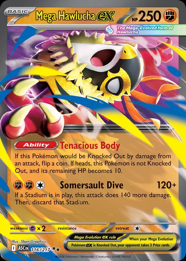 Mega Hawlucha ex card front, Ascended Heroes 116/217