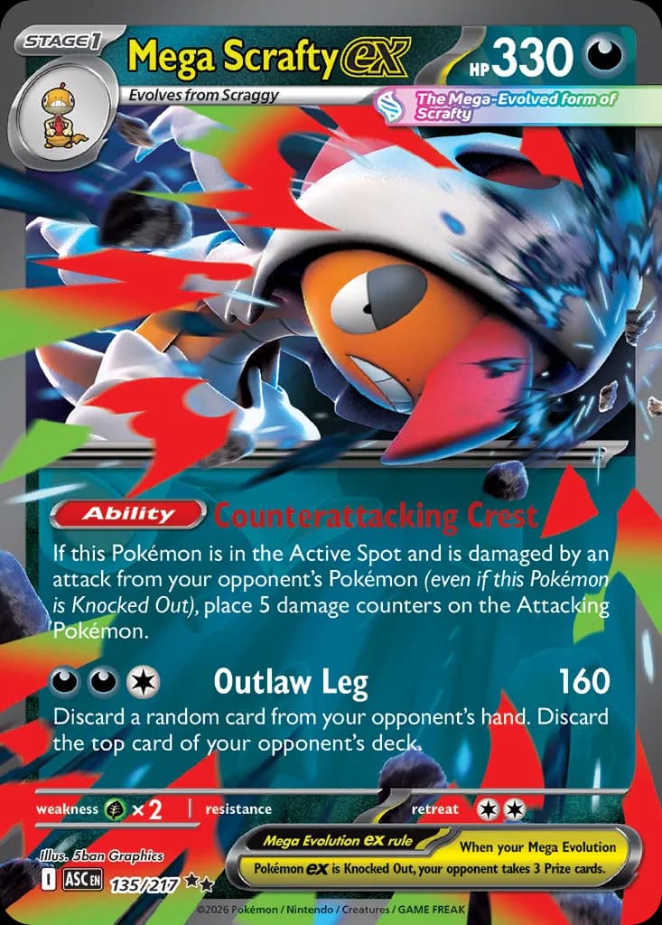 Mega Scrafty ex card front, Ascended Heroes 135/217