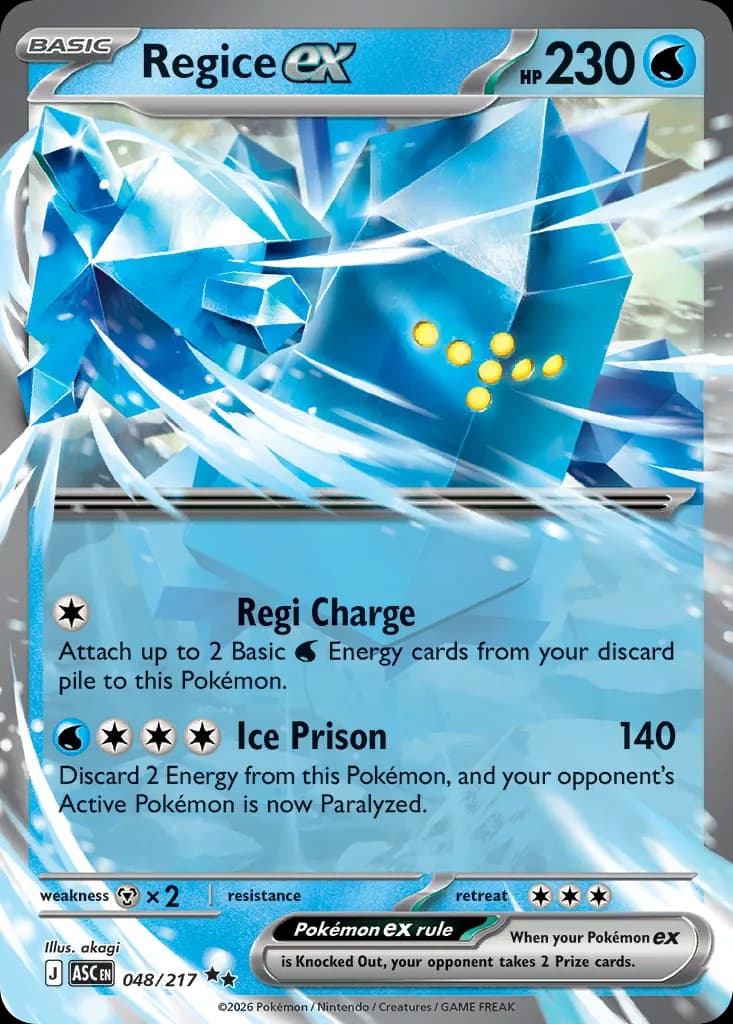 Regice ex card front, Ascended Heroes 48/217