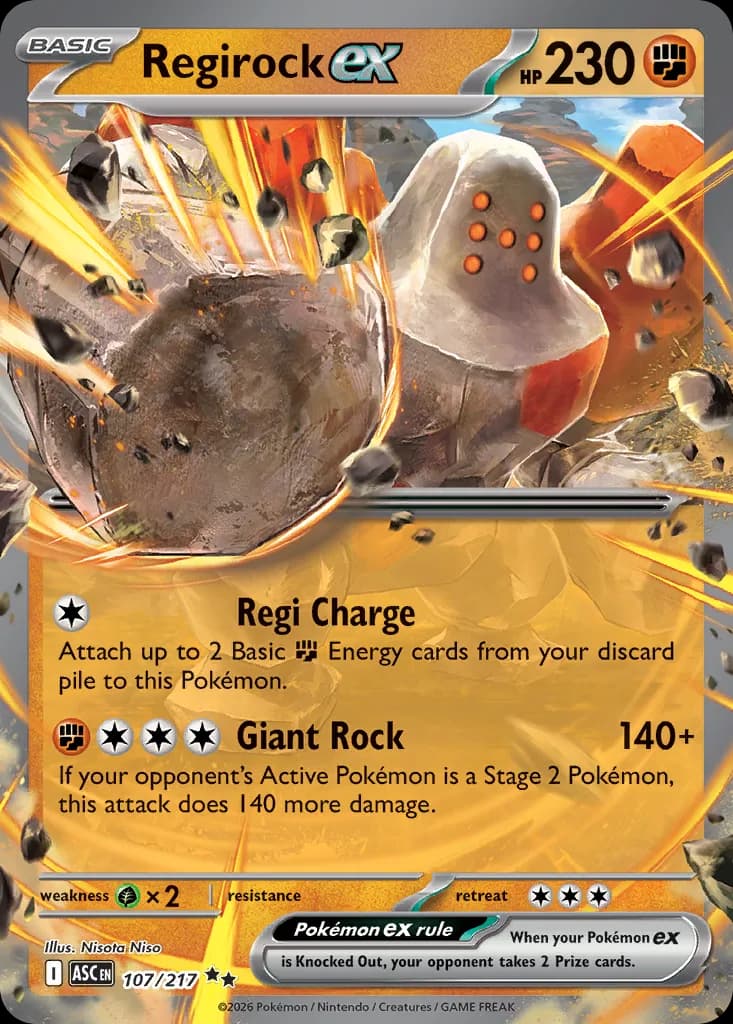 Regirock ex card front, Ascended Heroes 107/217