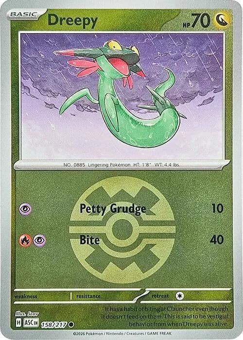 Dreepy reverse holo card front, Ascended Heroes 158/217