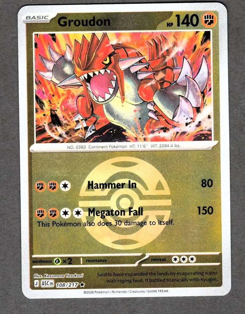 Groudon reverse holo card front, Ascended Heroes 108/217