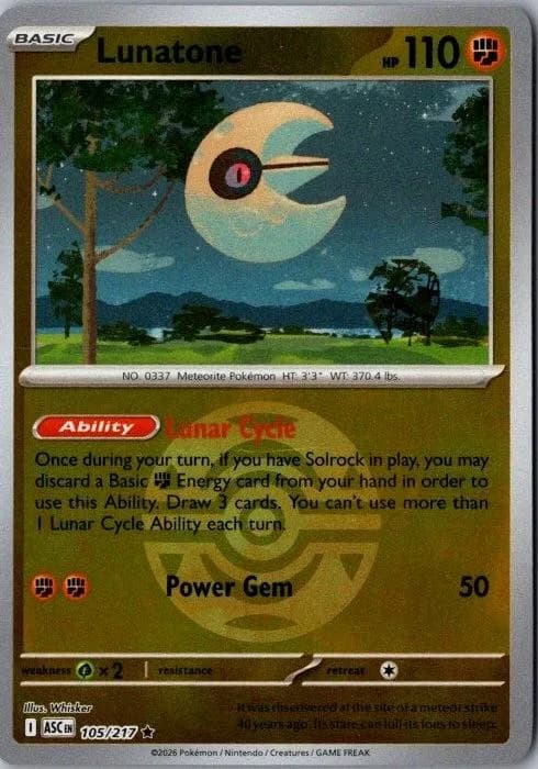 Lunatone reverse holo card front, Ascended Heroes 105/217