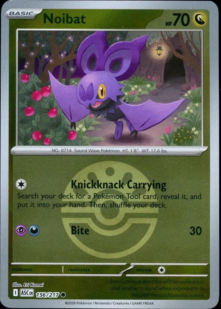 Noibat reverse holo card front, Ascended Heroes 156/217