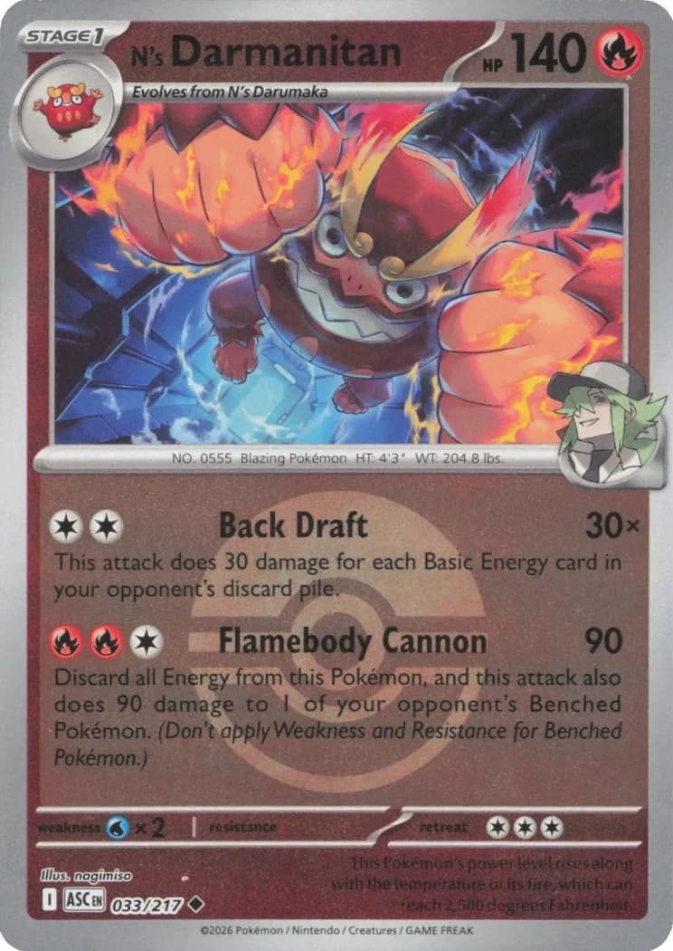 N's Darmanitan reverse holo card front, Ascended Heroes 33/217