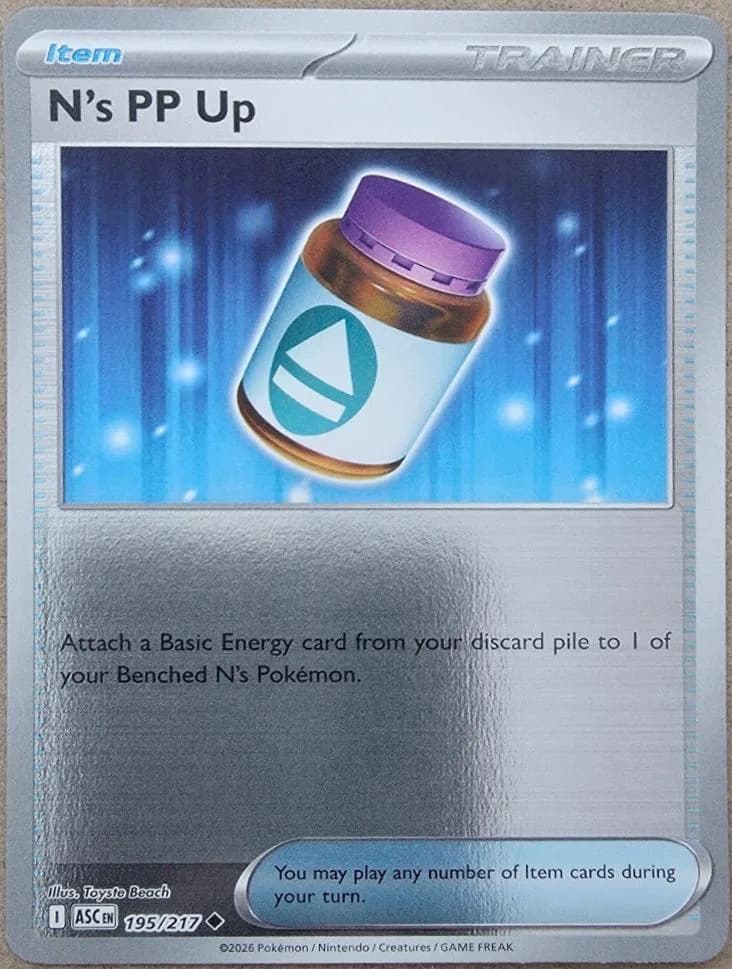 N's PP Up reverse holo card front, Ascended Heroes 195/217