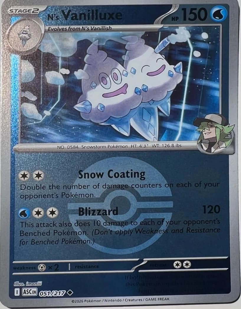 N's Vanilluxe reverse holo card front, Ascended Heroes 51/217