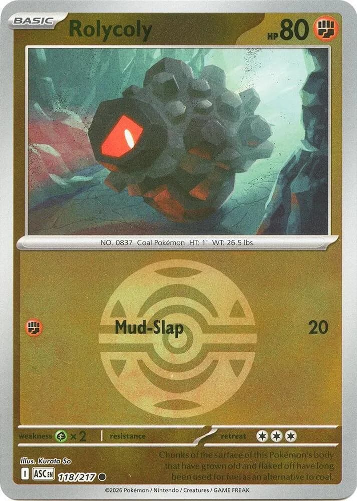 Rolycoly reverse holo card front, Ascended Heroes 118/217