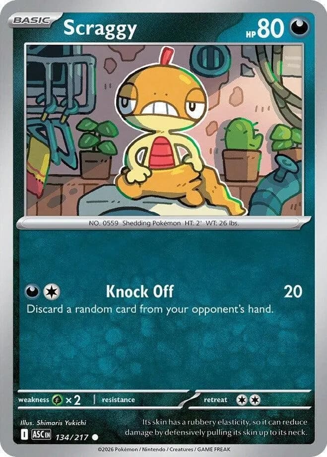 Scraggy reverse holo card front, Ascended Heroes 134/217