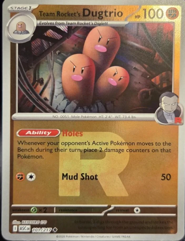 Team Rocket's Dugtrio reverse holo card front, Ascended Heroes 101/217