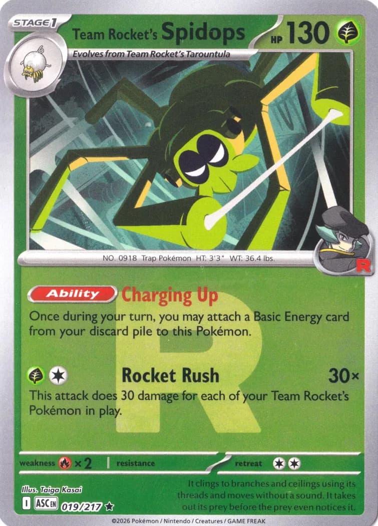 Team Rocket's Spidops reverse holo card front, Ascended Heroes 19/217
