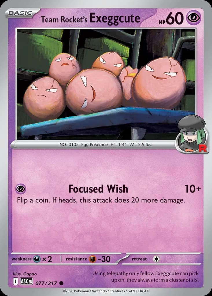 Team Rocket's Exeggcute card front, Ascended Heroes 77/217