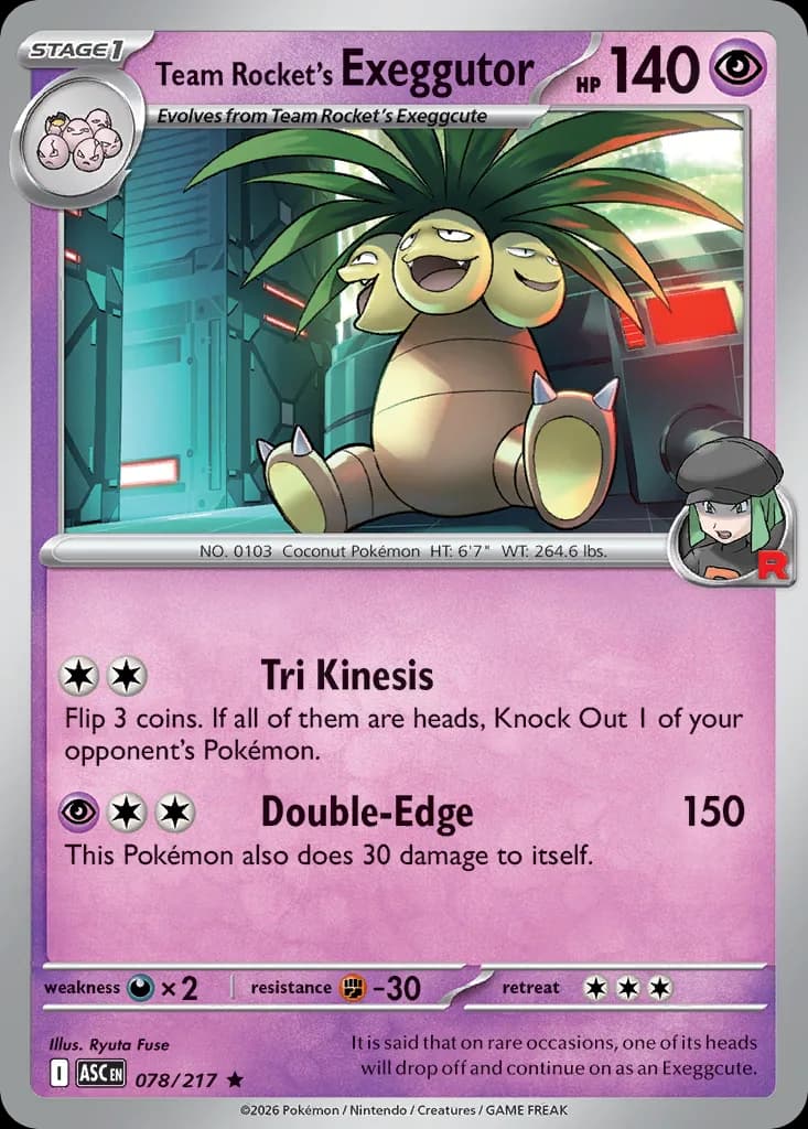 Team Rocket's Exeggutor card front, Ascended Heroes 78/217