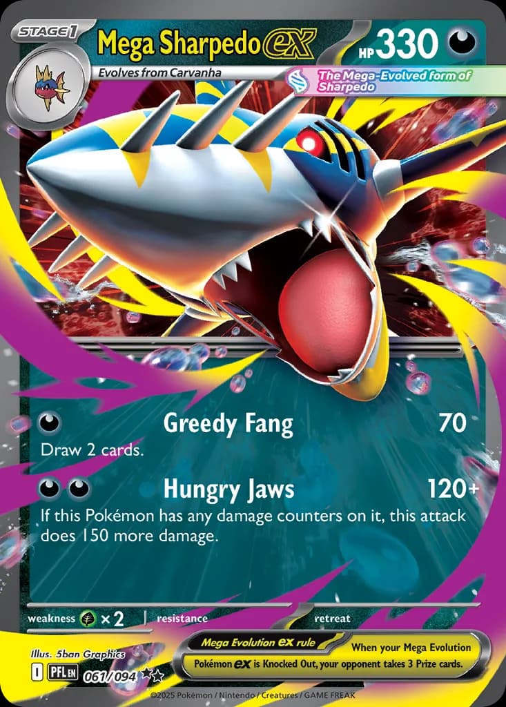 Mega Sharpedo ex card front, Phantasmal Flames 61/94