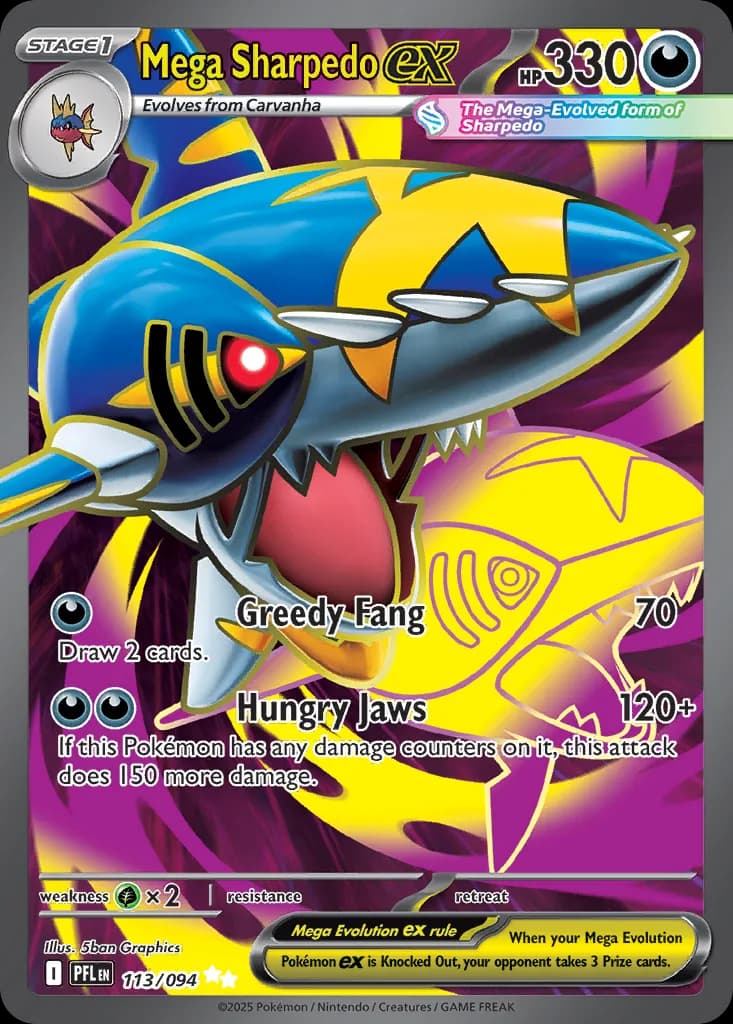 Mega Sharpedo ex card front, Phantasmal Flames 113/94