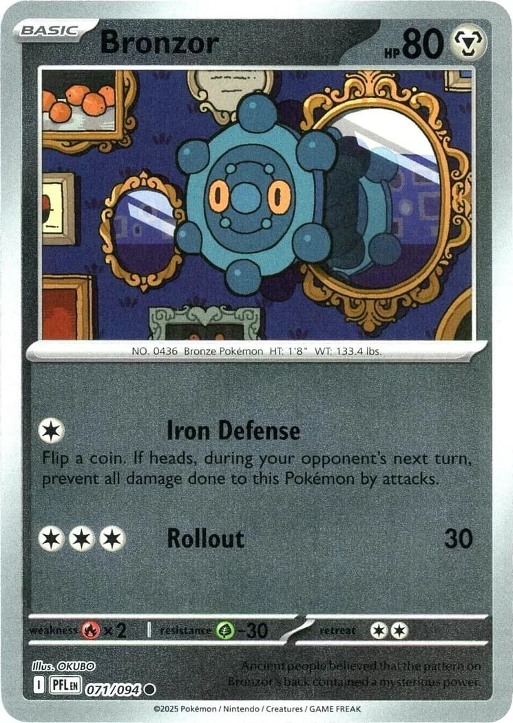 Bronzor reverse holo card front, Phantasmal Flames 71/94