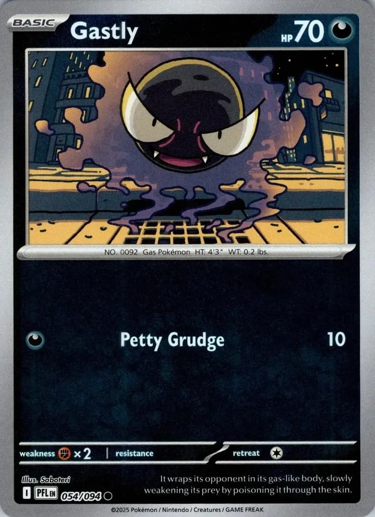 Gastly reverse holo card front, Phantasmal Flames 54/94
