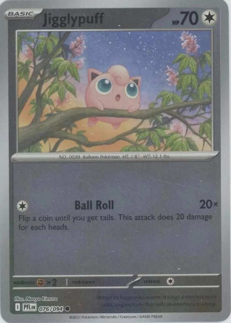 Jigglypuff reverse holo card front, Phantasmal Flames 76/94