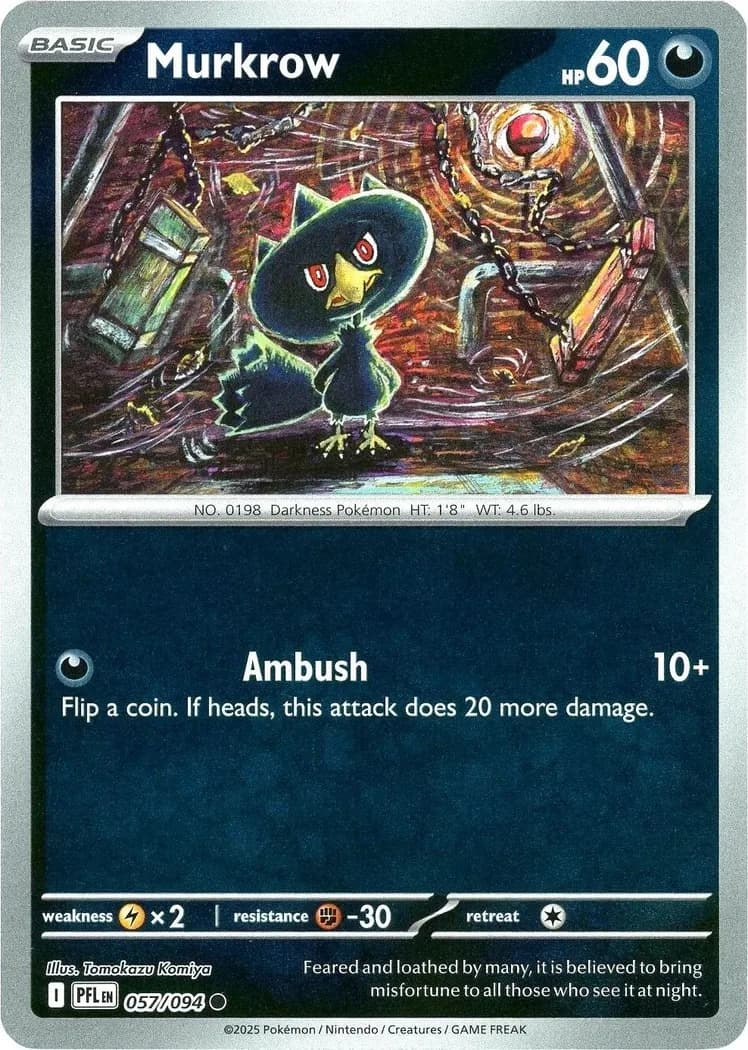 Murkrow reverse holo card front, Phantasmal Flames 57/94