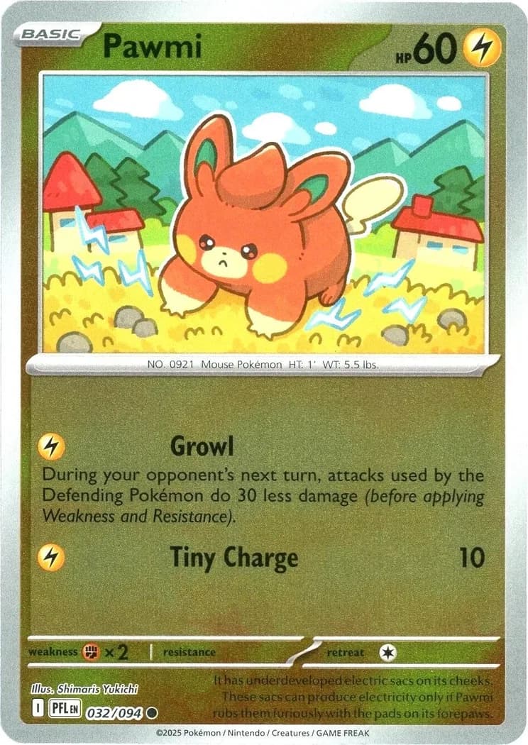 Pawmi reverse holo card front, Phantasmal Flames 32/94