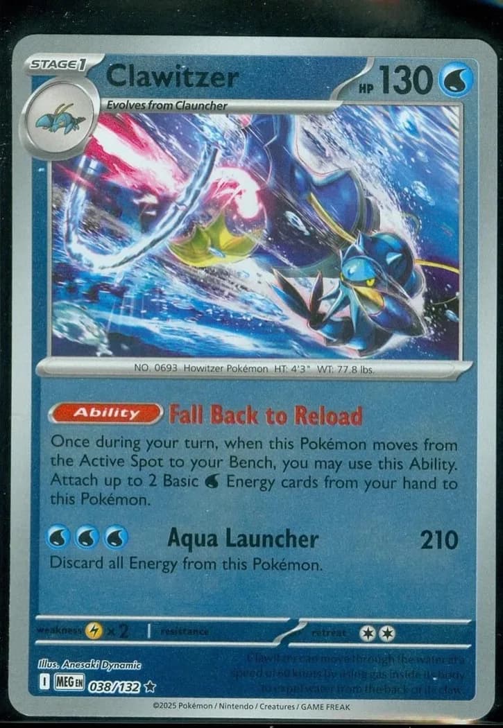 Clawitzer reverse holo card front, Mega Evolution 38/132