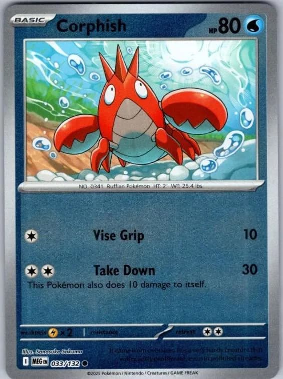 Corphish reverse holo card front, Mega Evolution 33/132