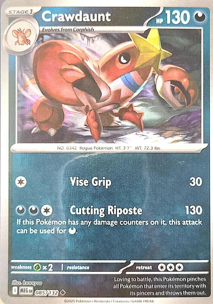 Crawdaunt reverse holo card front, Mega Evolution 85/132
