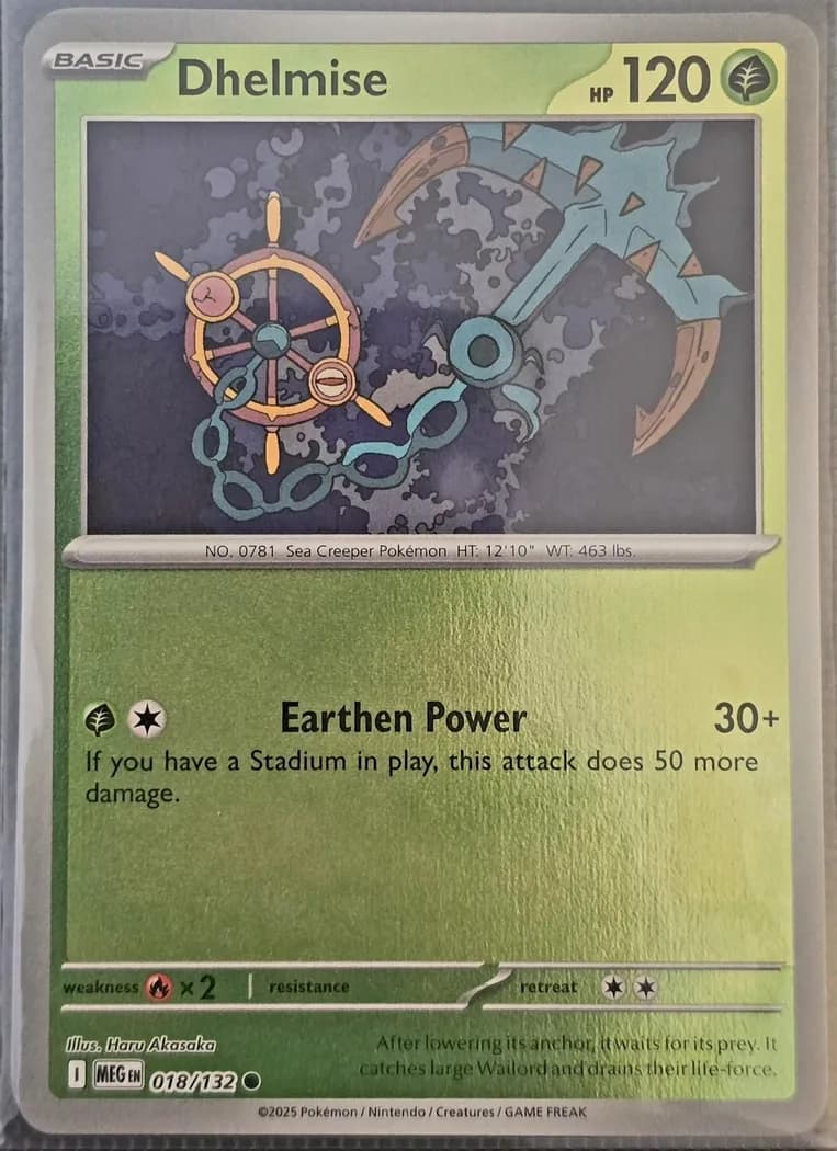 Dhelmise reverse holo card front, Mega Evolution 18/132