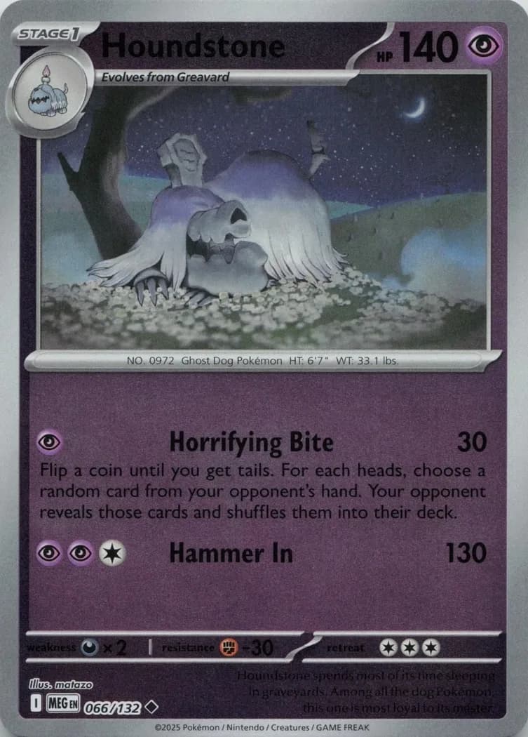 Houndstone reverse holo card front, Mega Evolution 66/132