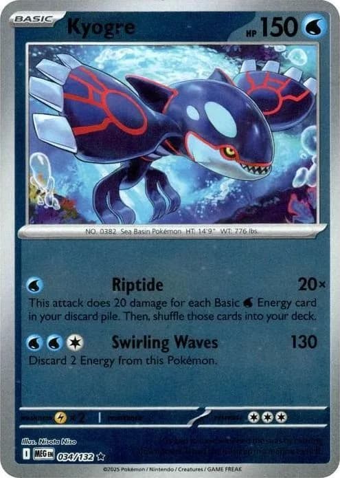 Kyogre reverse holo card front, Mega Evolution 34/132
