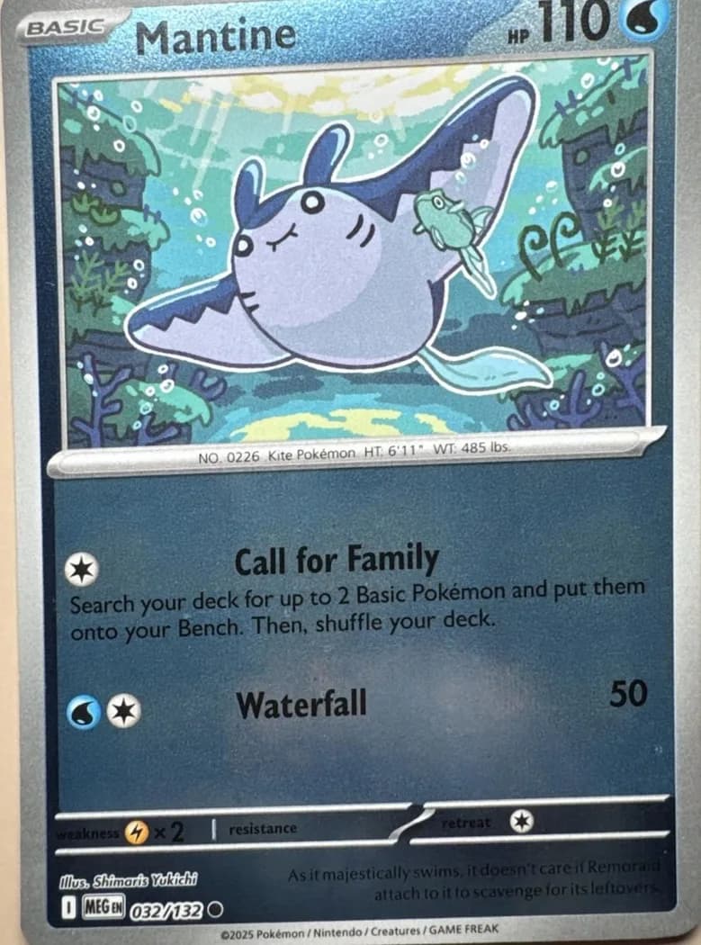 Mantine reverse holo card front, Mega Evolution 32/132
