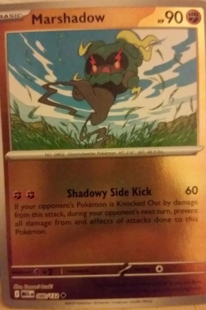 Marshadow reverse holo card front, Mega Evolution 80/132