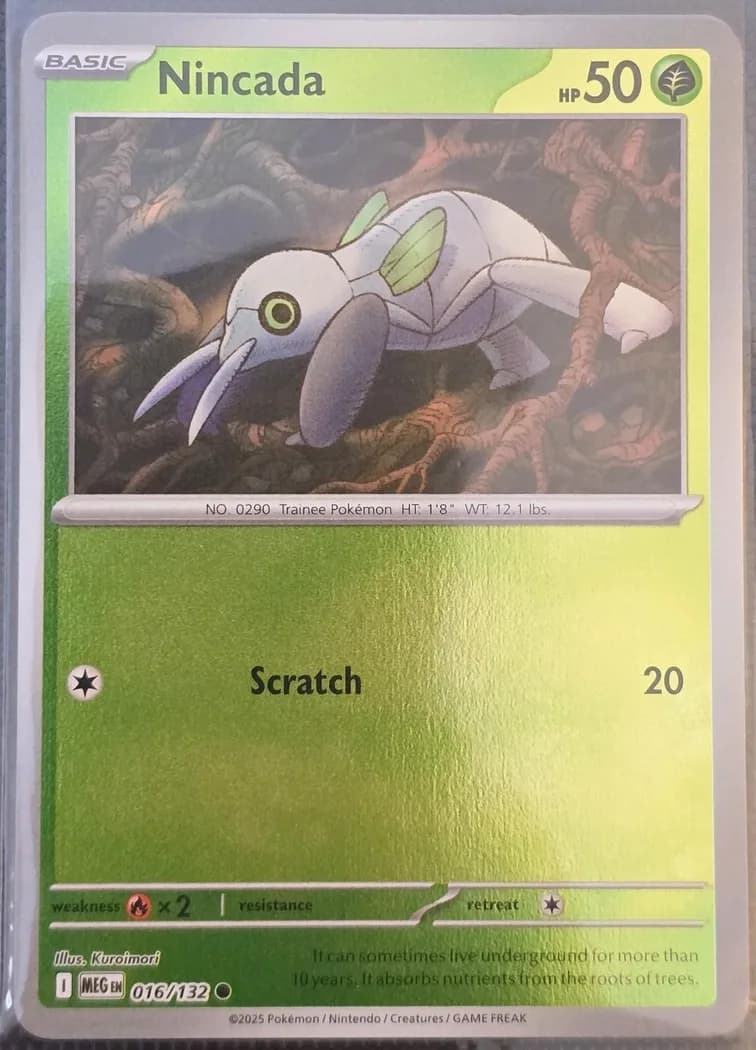 Nincada reverse holo card front, Mega Evolution 16/132