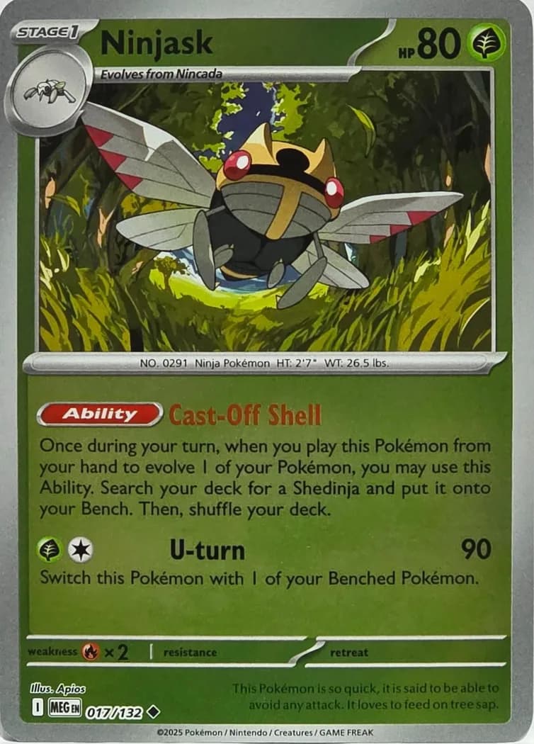 Ninjask reverse holo card front, Mega Evolution 17/132
