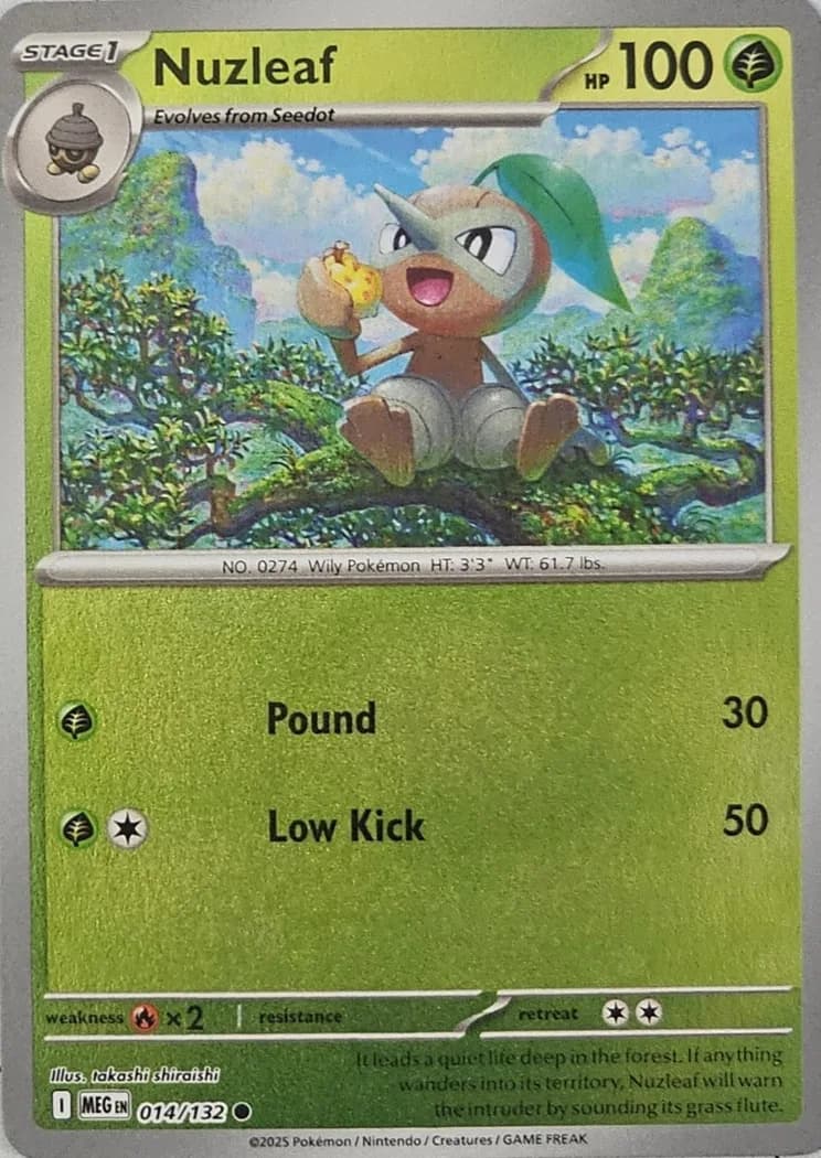 Nuzleaf reverse holo card front, Mega Evolution 14/132