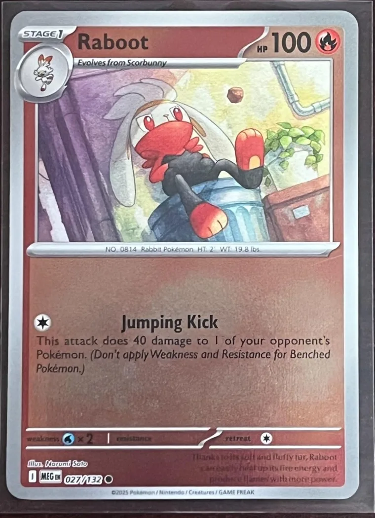 Raboot reverse holo card front, Mega Evolution 27/132
