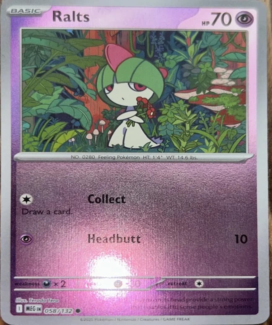 Ralts reverse holo card front, Mega Evolution 58/132
