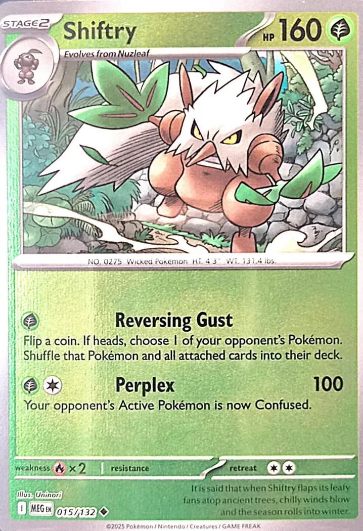 Shiftry reverse holo card front, Mega Evolution 15/132