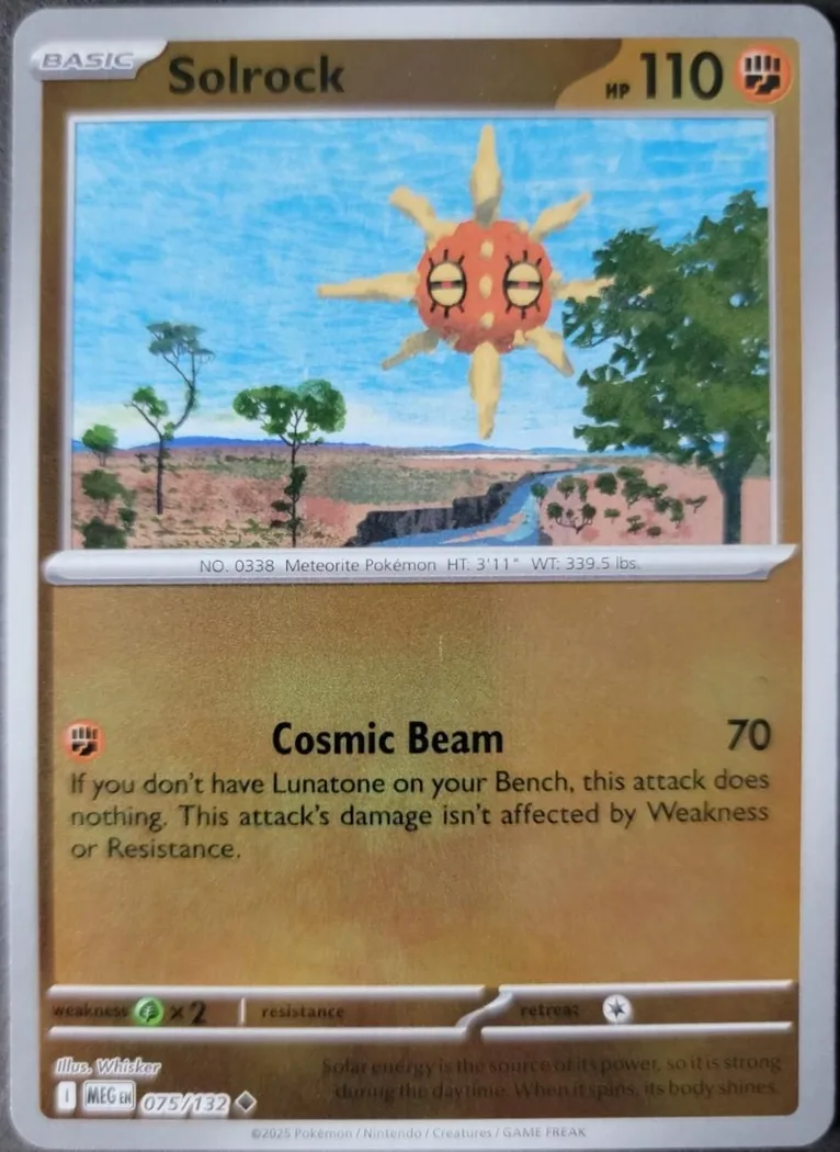 Solrock reverse holo card front, Mega Evolution 75/132