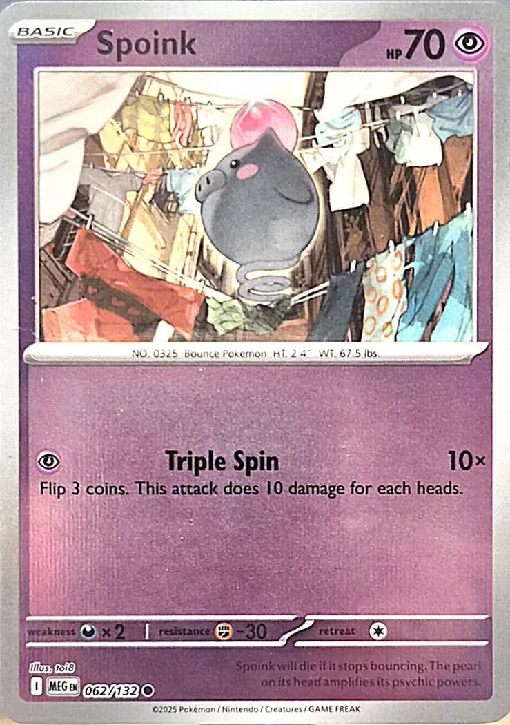 Spoink reverse holo card front, Mega Evolution 62/132