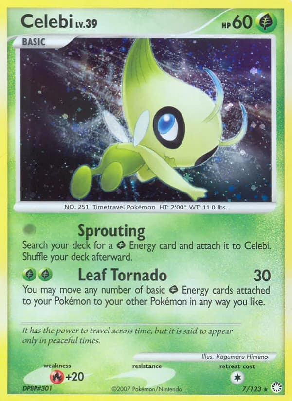 Celebi card front, Mysterious Treasures 7/123
