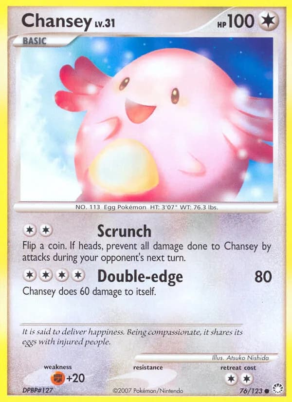 Mysterious Treasures Chansey card front, 76/123
