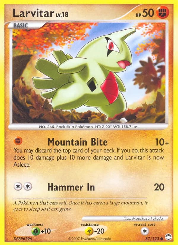 Mysterious Treasures Larvitar card front, 87/123