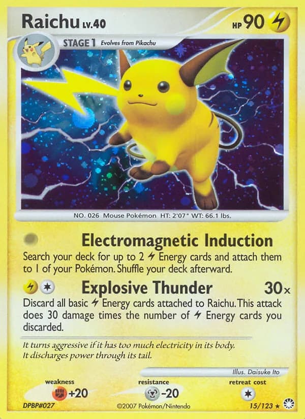 Raichu card front, Mysterious Treasures 15/123