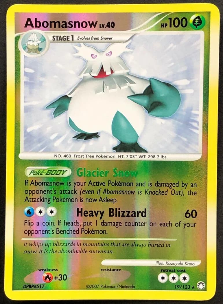 Abomasnow reverse holo card front, Mysterious Treasures 19/123